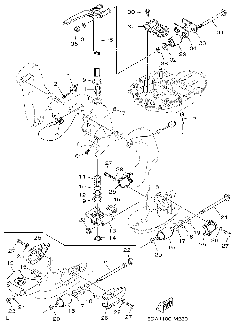 Yamaha F200FET, FL200FET BRACKET 2 parts diagram